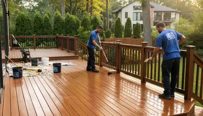 Deck staining service in Allentown, PA protecting and refreshing a wood deck