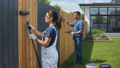 Allentown, PA fence painting service applying durable exterior finish to a wood fence