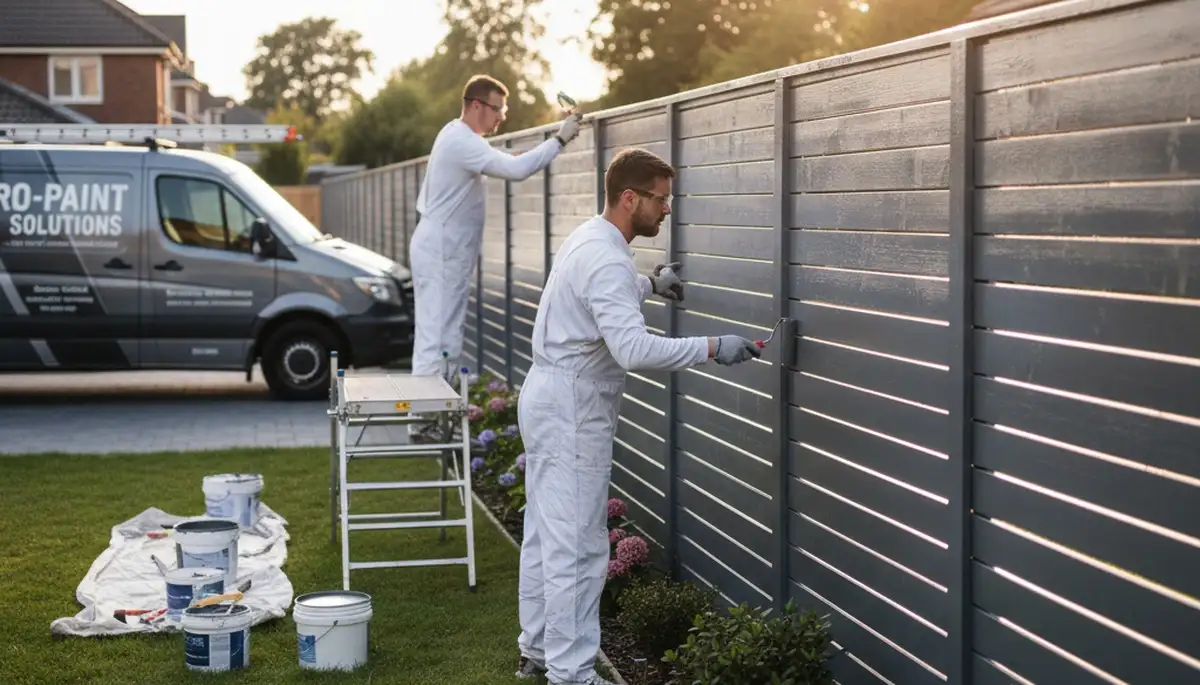 Allentown, PA painters applying durable fence paint for wood fence protection