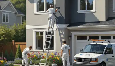 Allentown, PA house painters applying exterior paint on a residential home