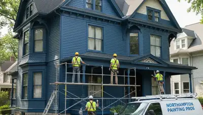 Professional painters in Allentown, PA preparing a home exterior for painting