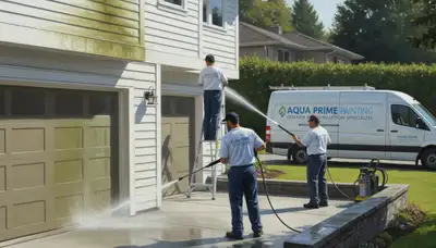 Allentown, PA painters pressure washing exterior surfaces for grime and mildew removal