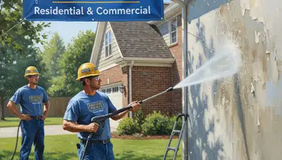 Allentown, PA painters pressure cleaning exterior surfaces to remove grime and mildew